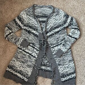 W Grey & Black American Rag Fringe Tunic Cardigan Size S/M |D22